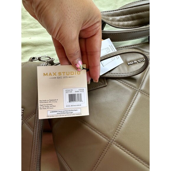 NWT Max Studio Vegan Leather Diamond Quilted Double Handle Workbook Shopper Tote - Picture 7 of 9